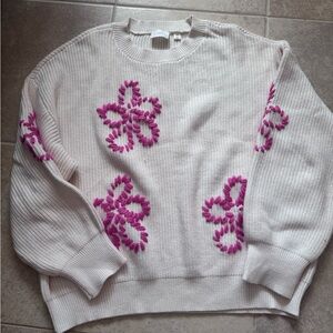 Cyrus Cream Sweater with Pink Floral Accents